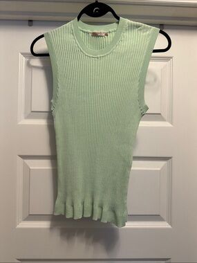 ESQUALO Mint Green Ribbed Sleeveless Tank with Ruffle Hem